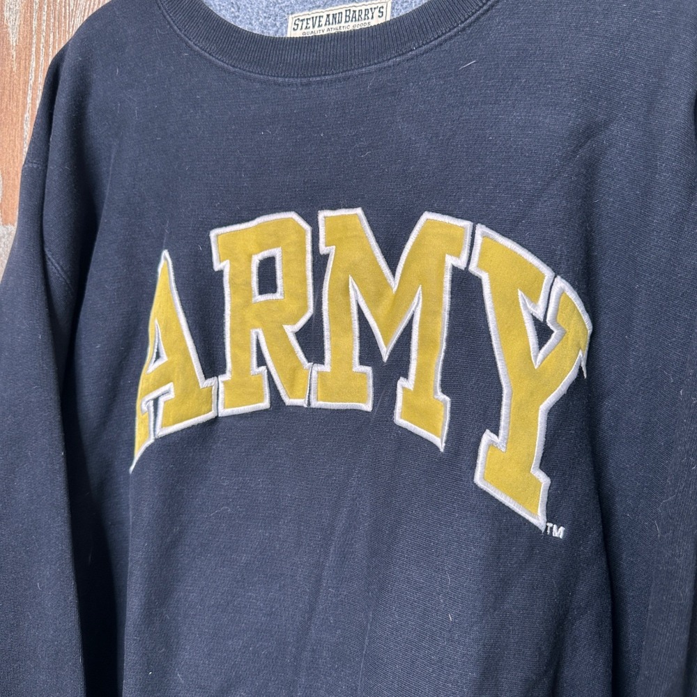 Vintage Steve and Barrys Army Crewneck Sweatshirt Black Embroidered XL Athletic - Picture 2 of 8
